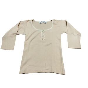 Vintage Gloria Sachs Women's M 100% Cashmere Peach Stripped Milkmaid 3/4 Sweater